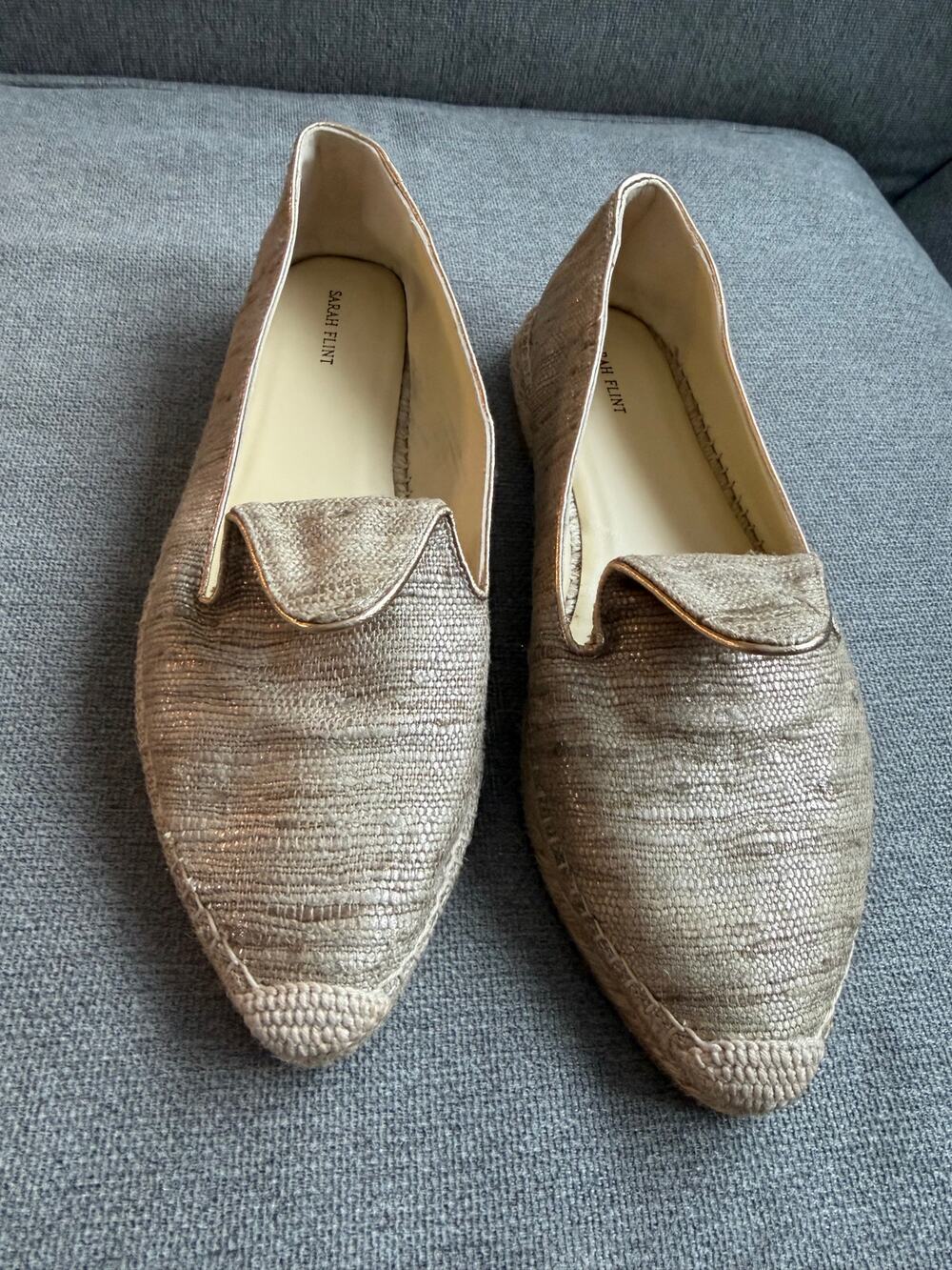 Sarah Flint Andrea Espadrille Loafers Flats Gold Raffia Sz 42 US 11